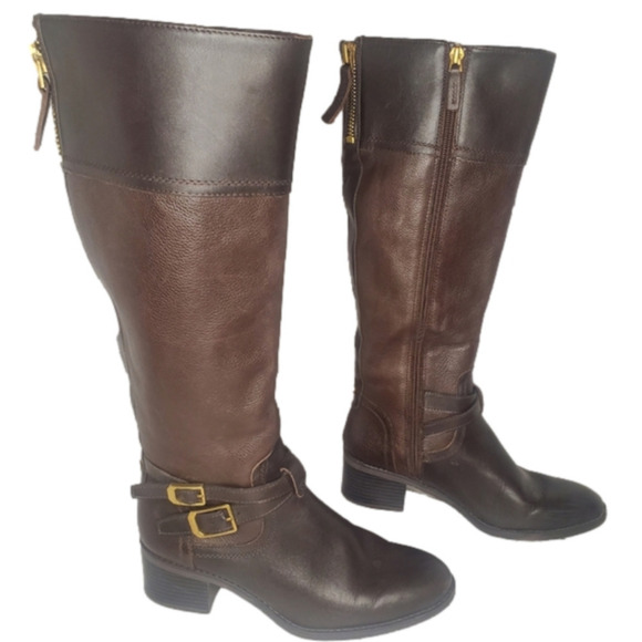 Franco Sarto Shoes - Franco Sarto L-Lapis Womens Riding Boots  Brown Leather 2” Heel Round